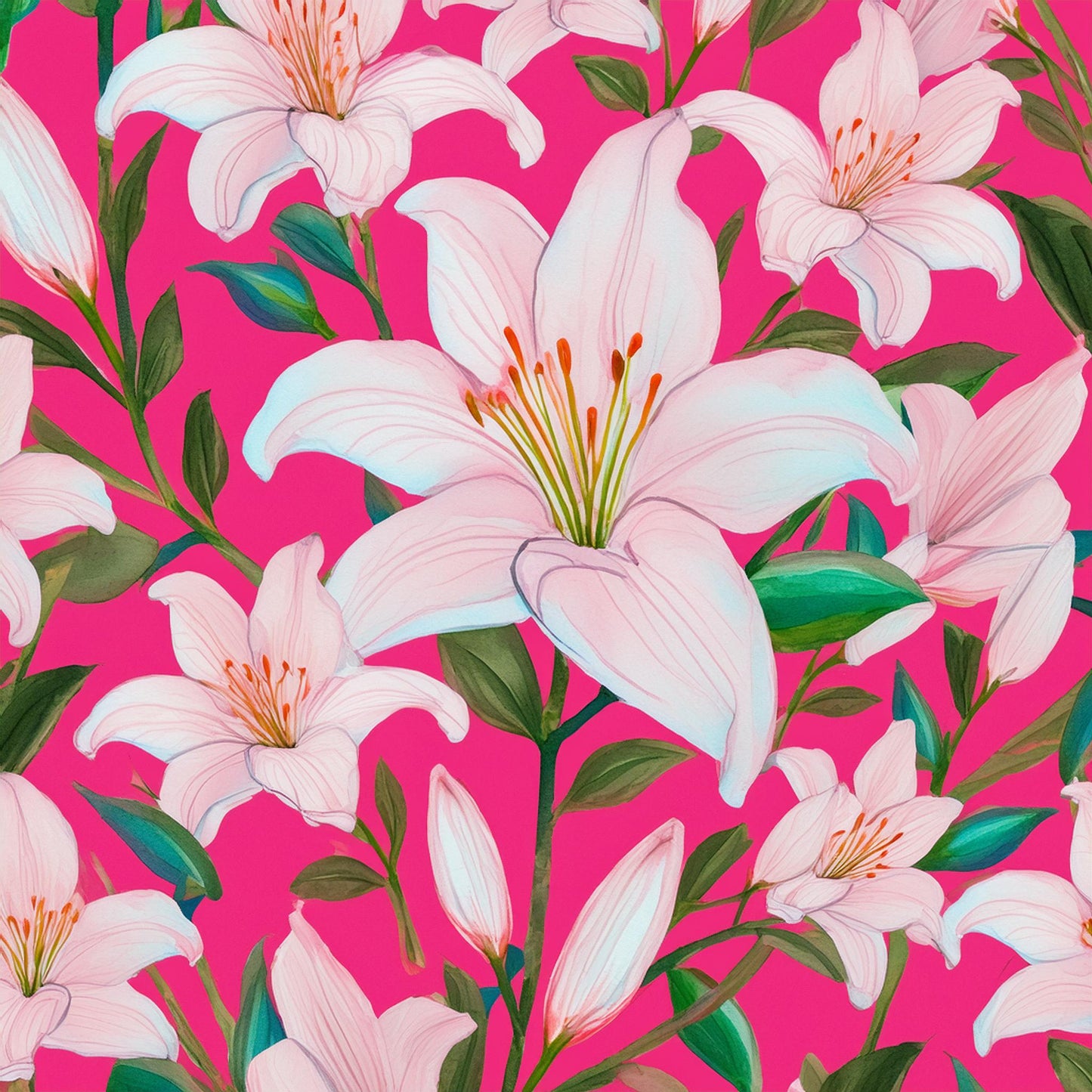 Vibrant White Lily Flower Colorful Mural | Botanical Beauty Design Wallpaper - Dhalfashionistt