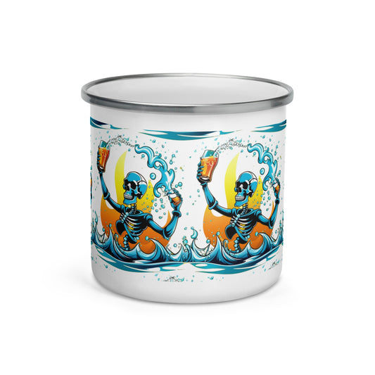 Whimsical Skull Coffee and Tee Enamel Mug | Quirky Camper Mug for Joyful Times - Dhalfashionistt